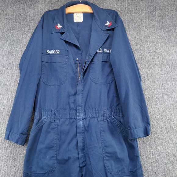 U.S. Navy Men's Utility Coveralls Blue Size 46L Actual 38x29.5 Embroidered - Picture 7 of 16